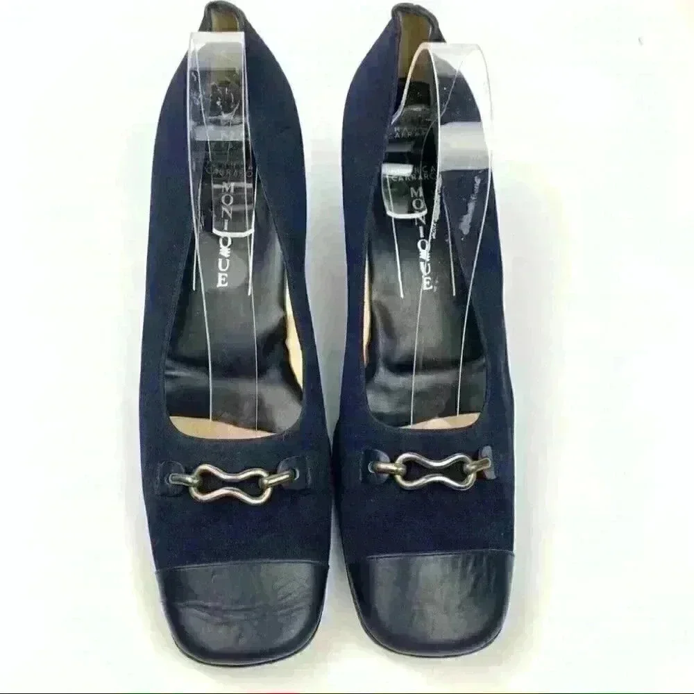 Franca Carraro Monique heels size 39.5 navy blue Italian leather vintage 90s